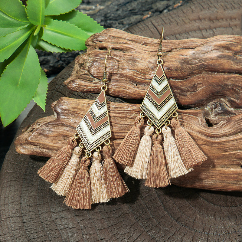 Earrings Bohemian Hair Long Tassel Shell Horn Sunflower Earrings
