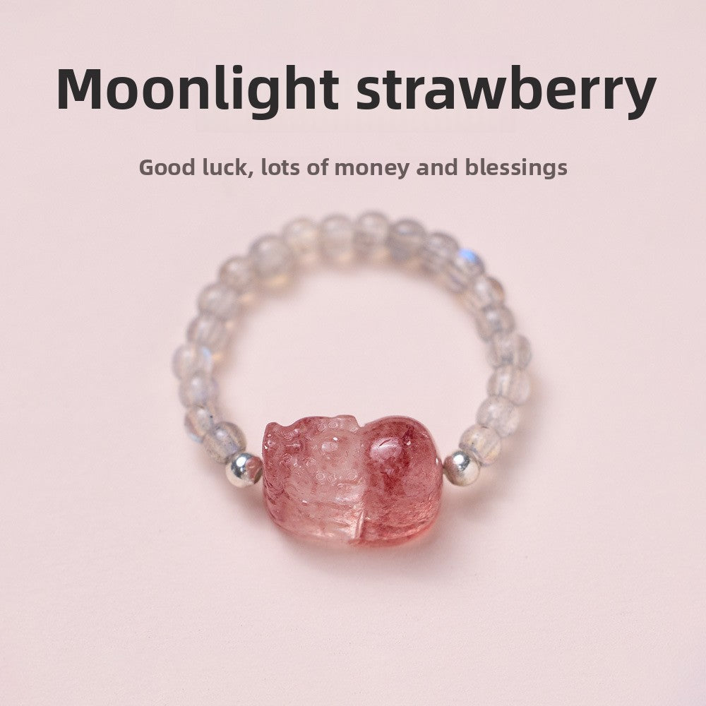 Natural Tourmaline Pixiu Ring Freshwater Pearl Garnet Crystal Stretch Good Luck Peach Blossom Rings