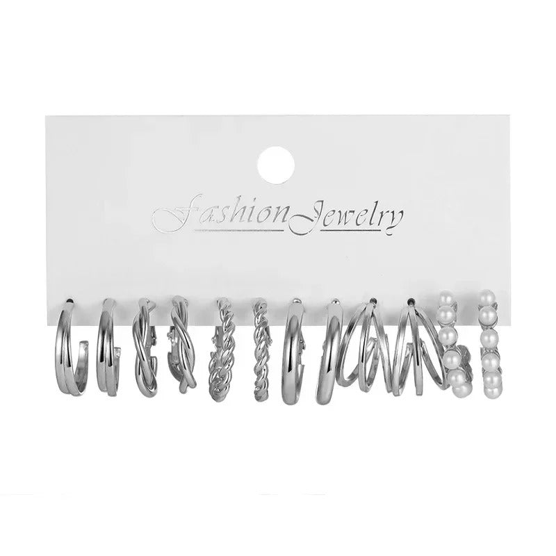 Bohemia Vintage Pearl Circle Hoop Earring Set for Women Free Shipping Heart Butterfly Drop Earring Zircon Ear Studs Jewelry