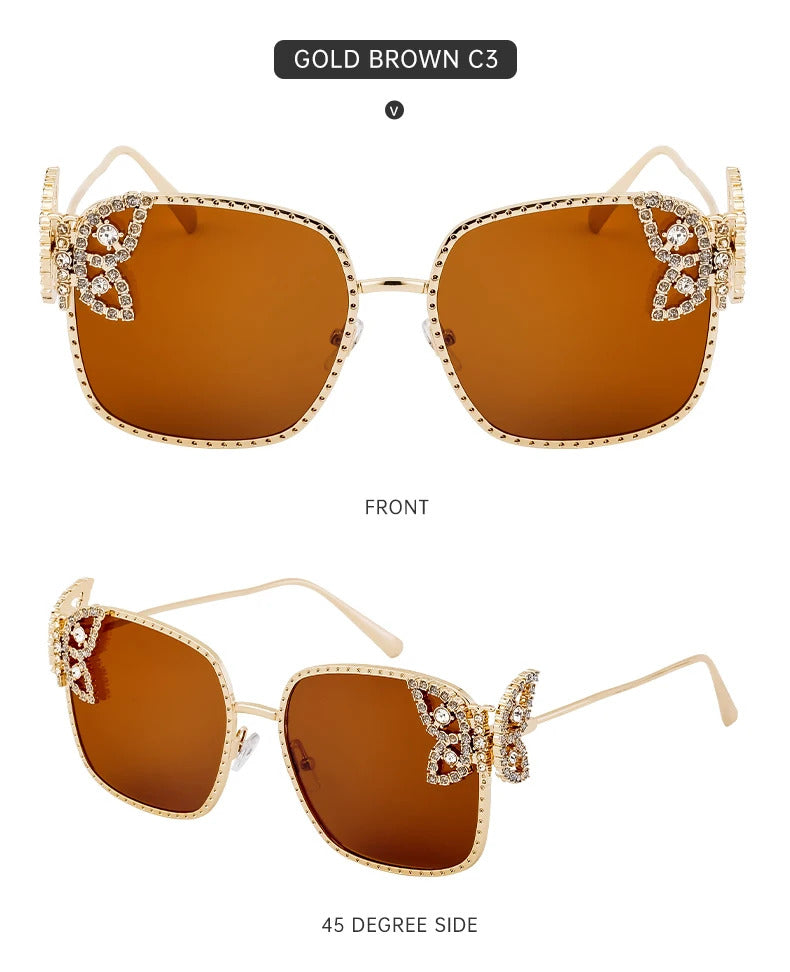 Oversized Square Sunglasses Women Rhinestone Butterfly Frame Sun Glasses 2025 Luxury Brand UV400 Protection Eyewear For Ladies