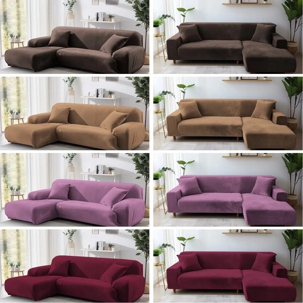 Velvet Sofa Cover Thick Elastic 1/2/3/4 Seater Sofa Cover for Living Room Velvet Plush L Shaped Corner Sofa Cover Couch Cover