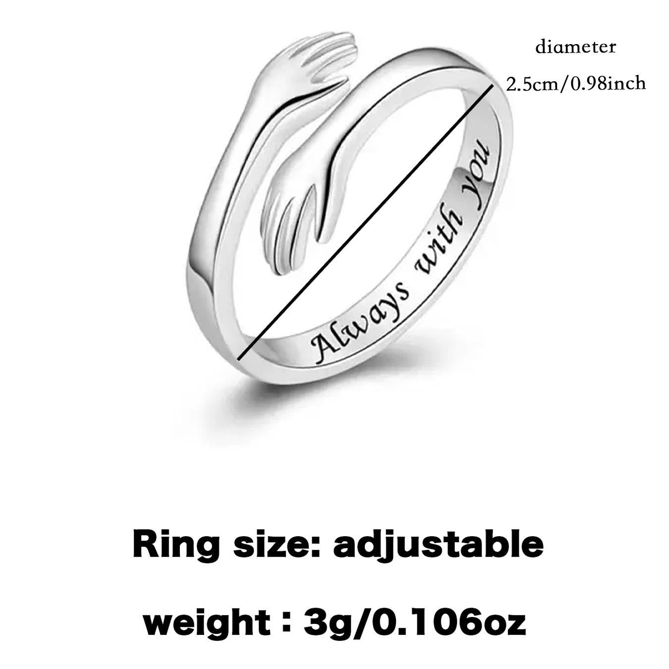 Creative Engraving Love Hug Open Adjustable Couple Hands Hug Ring Direct Sale