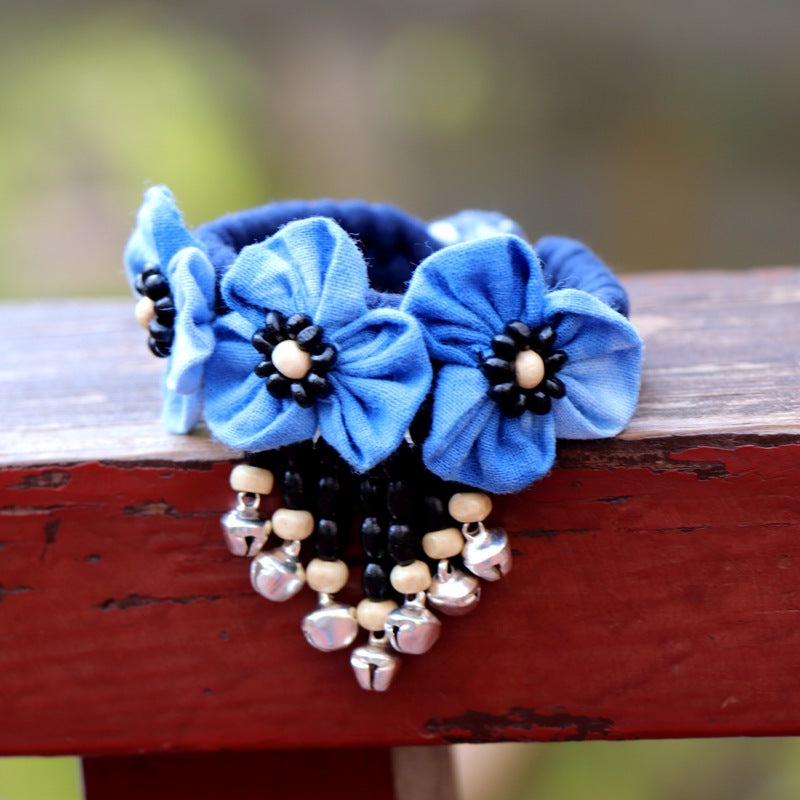 Blue Tie Dye Cloth Bracelet Dali Lijiang Hot Sale Hand-stitched Flower Fabric Bracelet Bracelet