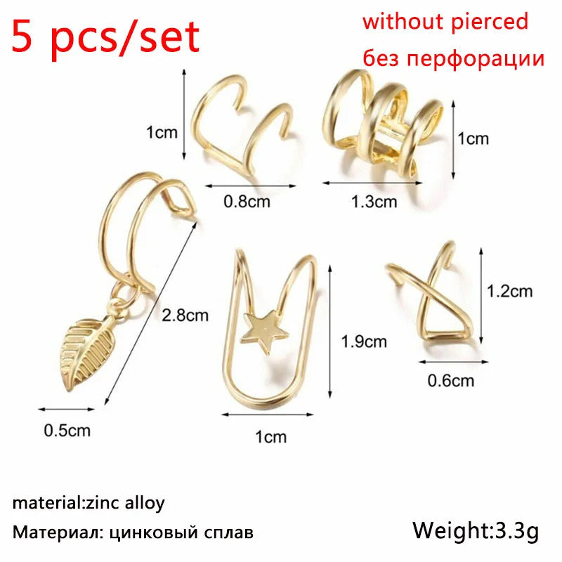 New Gold Color Metal Ear Cuff Non-Piercing Ear Clips Fake Cartilage Earrings Clip Earrings For Women Men Wholesale Ear Jewelry