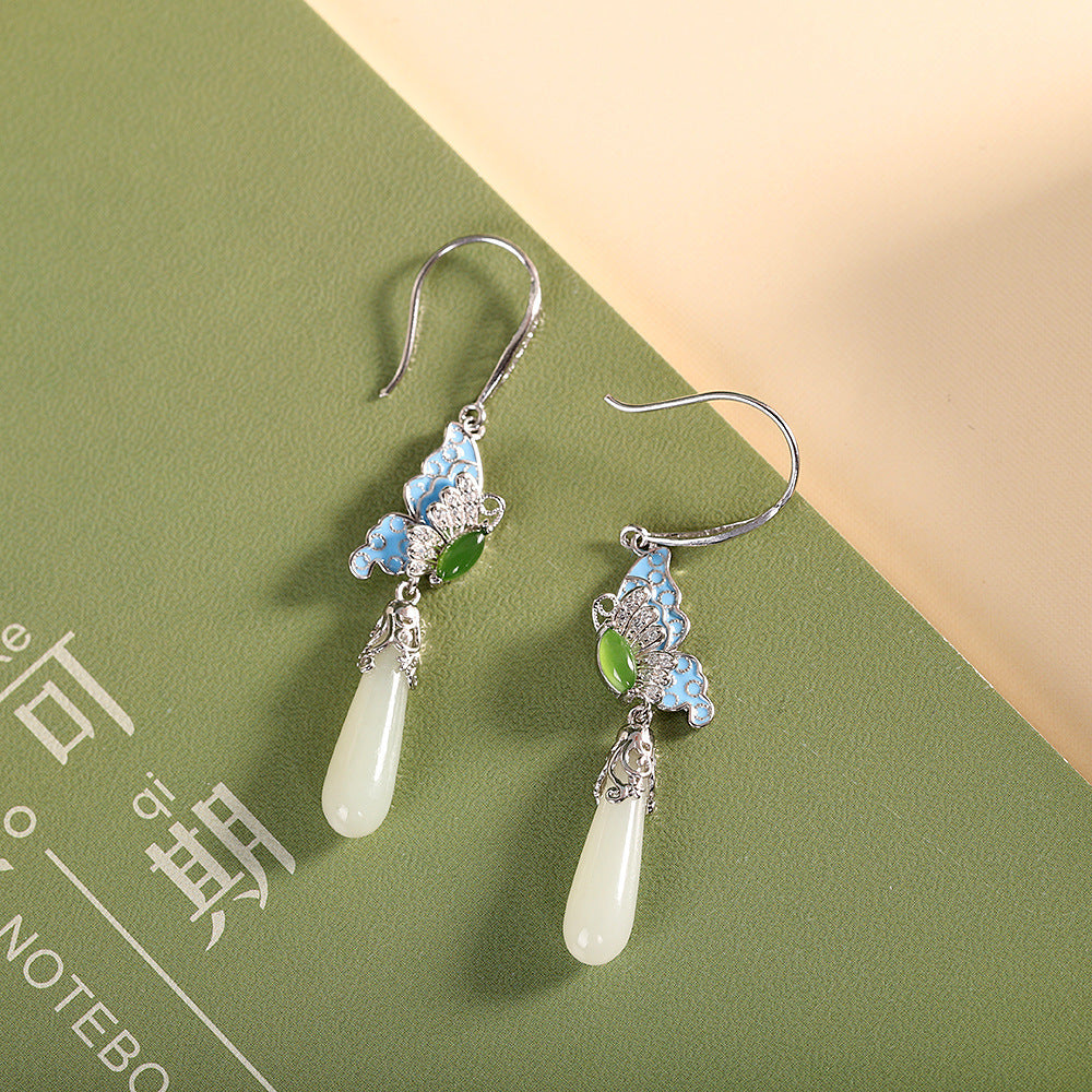 Chinese Style Hanfu Accessories 2025 New Water Drop Earrings for Women New Chinese Style Retro Colorful Butterfly Earrings