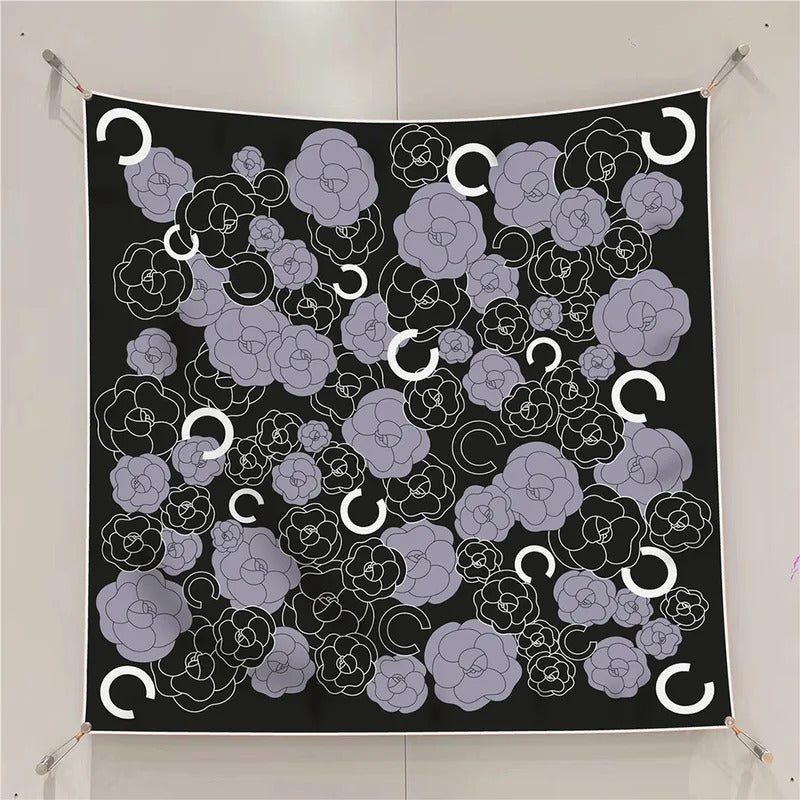 Fashion Graffiti Neckerchief Luxury Square Scarf for Women Silk Shawl Satin Hijab Wraps Hair Bands Headband Bandana Ribbon