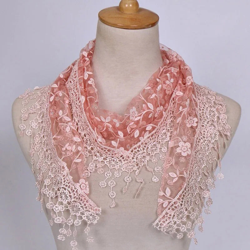 2023 New Floral Lace Triangle Scarf Tassel Shawl Female Classic Casual Transparent Breathable Scarves Sunscreen