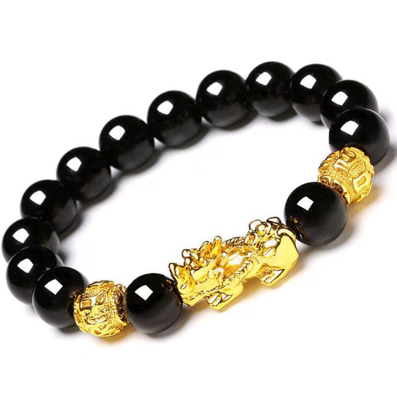 Brass Gold Plated Brave Bracelet Lucky Beads Agate Obsidian Sanskrit Bracelet Men's and Women's Bracelet