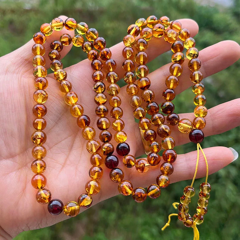 6mm-9mm Original Amber Bracelet for Men Women Unique Diy Flower Beads Rosary Long Necklace Baltic 2025 New Natural Stone Jewelry