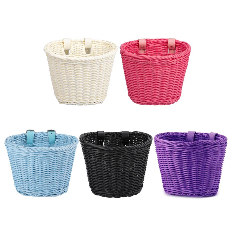 Front Handlebar Bicycle Basket Adjustable Traditional Bicycle Basket Multifunction Hand Woven Bike Basket for Kids Children Bike
