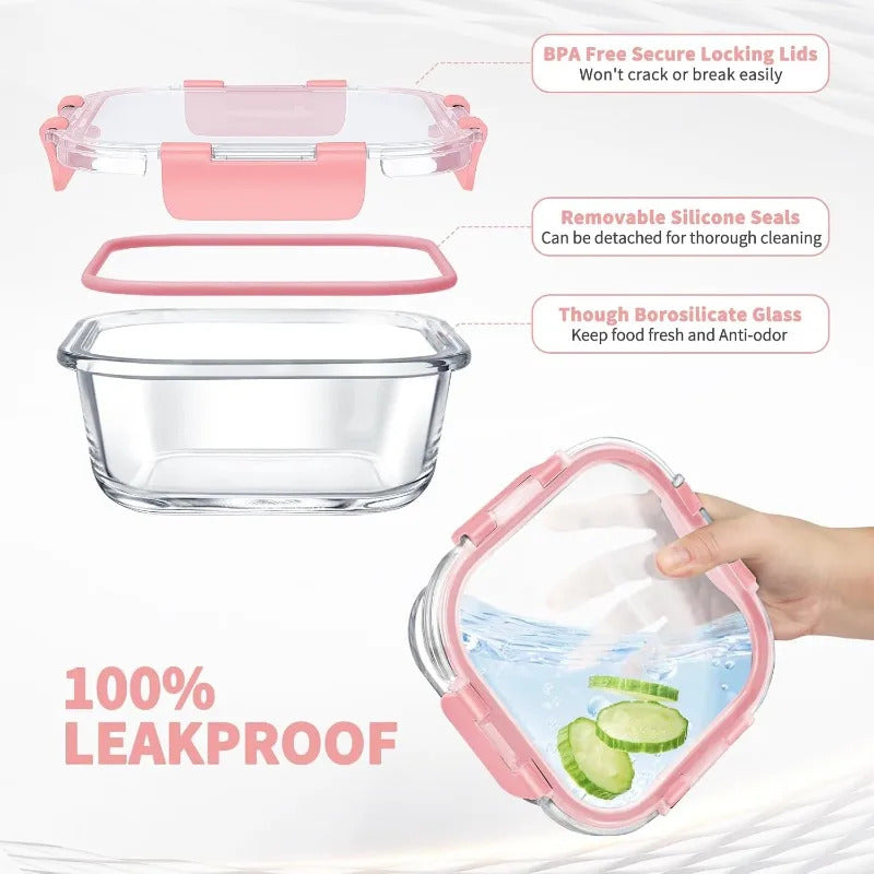 34pcs Glass Food Storage Containers with Lids Set, Airtight Glass Meal Prep Containers (17 Containers & 17 Lids), Leak Proof