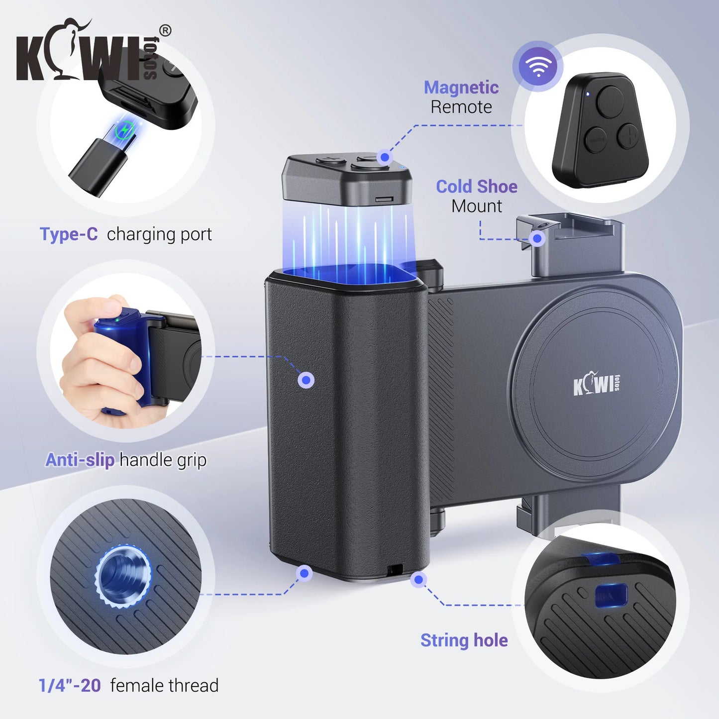 Magnetic Phone Camera Grip Handle with Zoom Funtion For Android Smartphone Magsafe Camera Handle Bluetooth Bracket for iPhone 16