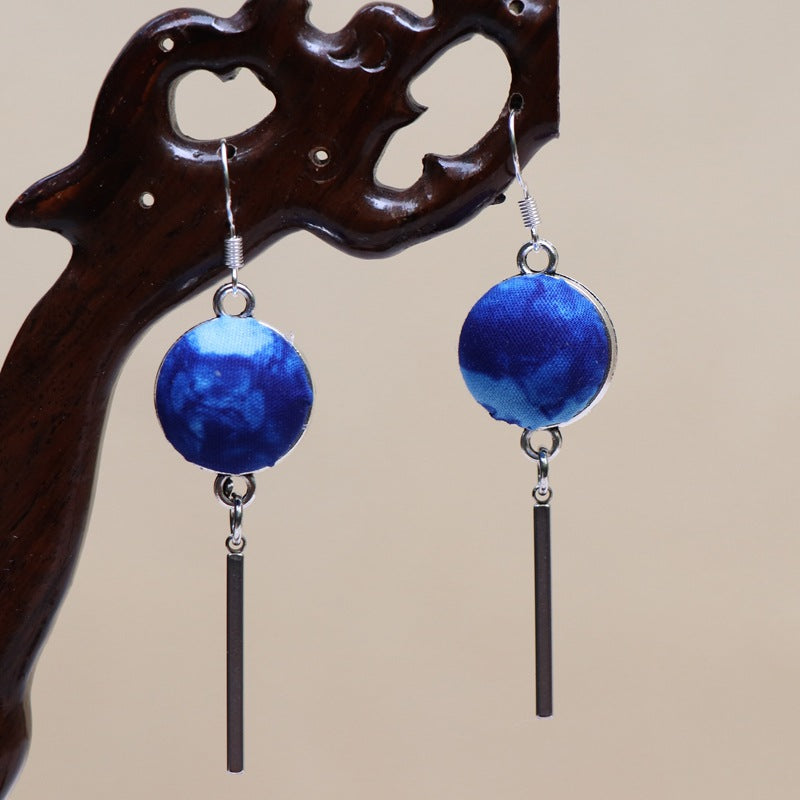 Ethnic style blue tie-dye earrings hand-woven tie-dye earrings travel companion gift