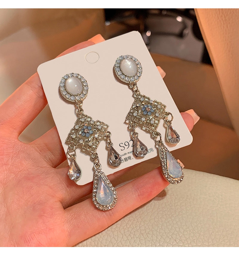 Ancient Style Color-Retaining Gold-Plated Imitation Jade Niche Design Retro Earrings Birthday Gift