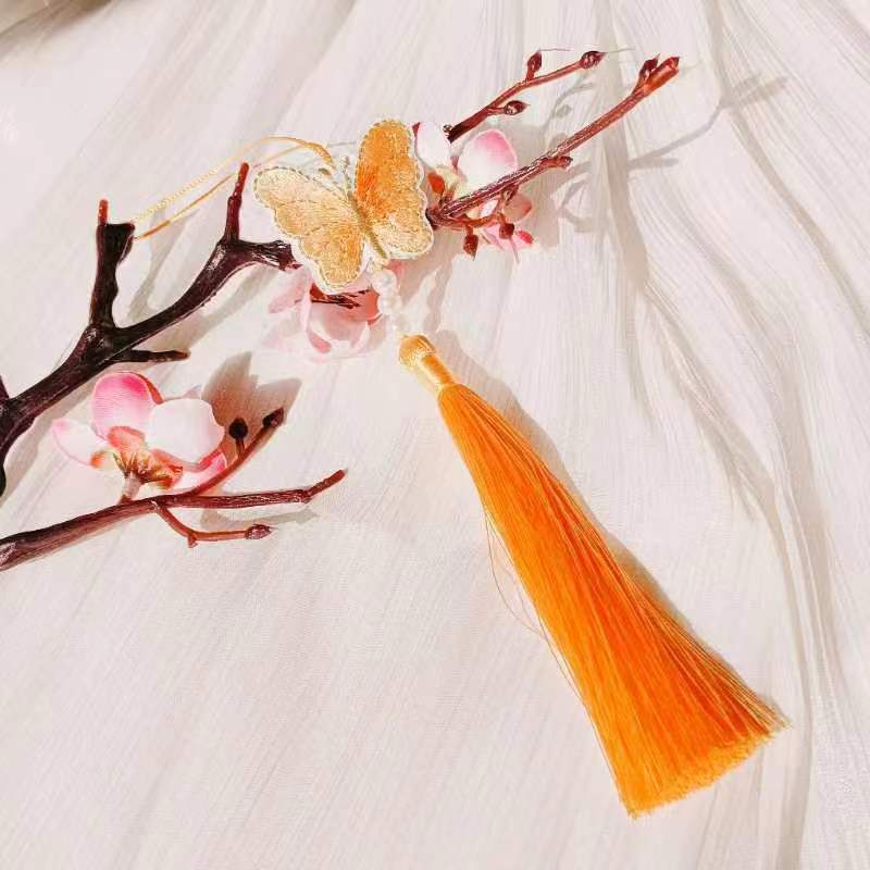 Ancient Style New 22-Color Embroidery Butterfly Tassel Hanfu Horse-Face Skirt National Style Children's Clothing Small Tassel Decorative Pendant