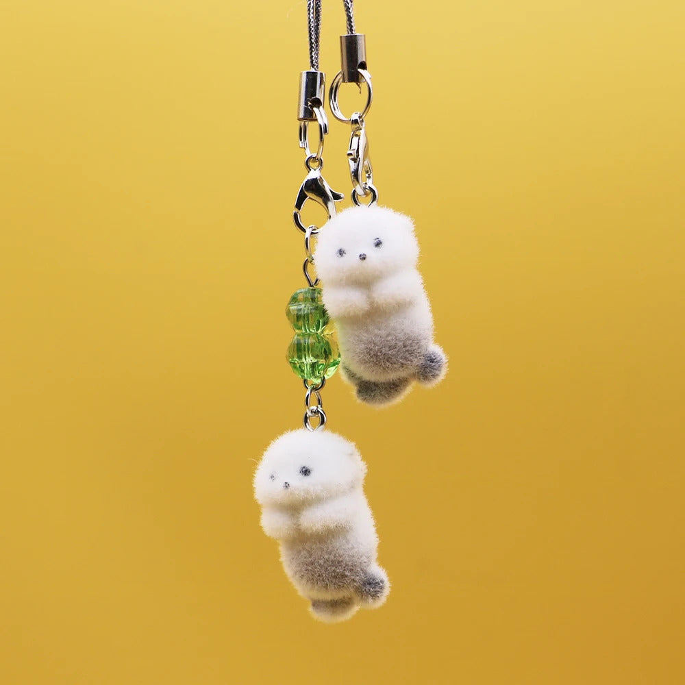 Ins Style Cute Seal Shape 3D Keychain Phone Charms Strap Kawaii Plush Flocking Pendant for Airpods Schoolbag