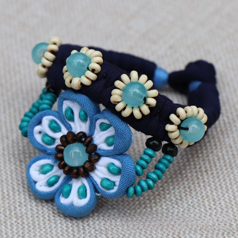 Blue Tie Dye Cloth Bracelet Dali Lijiang Hot Sale Hand-stitched Flower Fabric Bracelet Bracelet