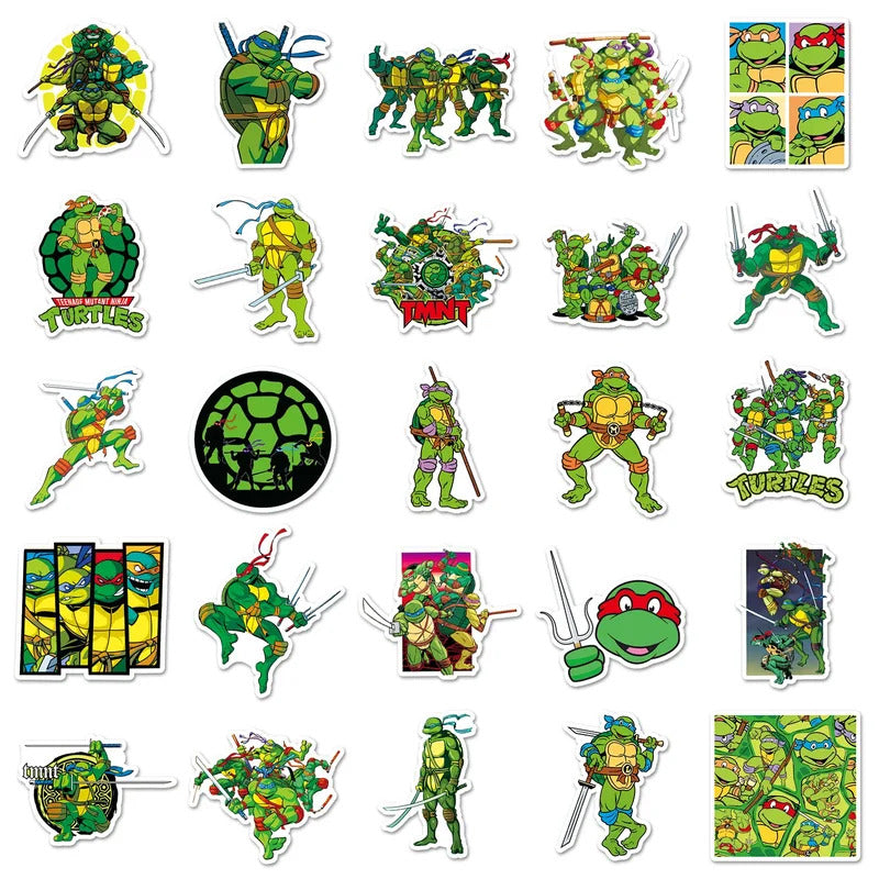 52Pcs/set Ninja Turtles TMNT Anime Stickers Kawaii Cartoon Cute Aesthetic Decal Decoration Laptop Motorcycle Luggage Car Sticker