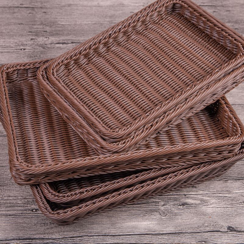 ✅Fruit Basket Bread Basket Supermarket Hotel Display Basket Display Basket Handmade Storage Basket Rattan Woven Basket Imitation Rattan Weaving