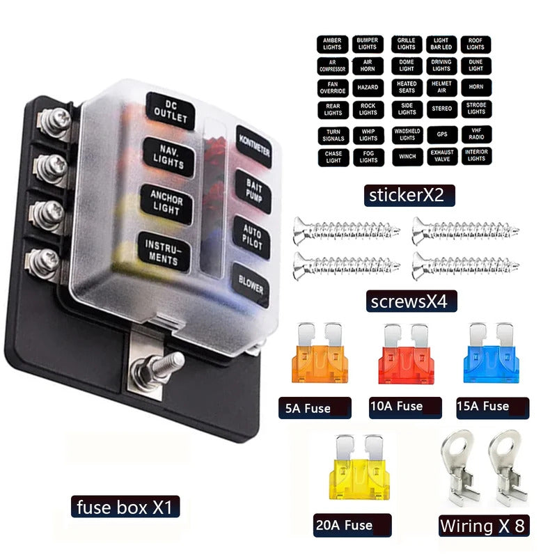 Universal Car 6 Way 8 Way Blade Fuse Terminal Block Auto Track Fuse Holder Box Wiring Power Connector Switch With Light 12V 24V