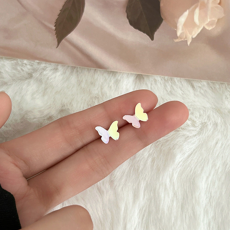 925 Silver Needle Love Butterfly Gravel Fashionable and Versatile Earrings Niche Unique Design Pearl Flower Earrings Earrings