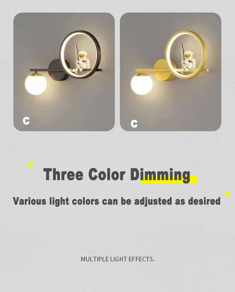 Children's Room Bedside Creative Astronaut LED Wall Lamp Night Light Space Decor Living Room Bedroom Background Wall Lighting