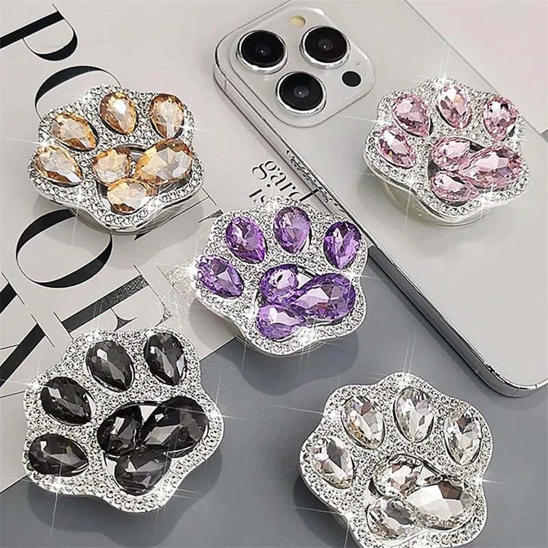 3D Cute Cat Paw Diamond Folding Finger Ring Griptok Phone Holder for IPhone 16 15 Support Socket Pocket Grip Tok Stand Bracket