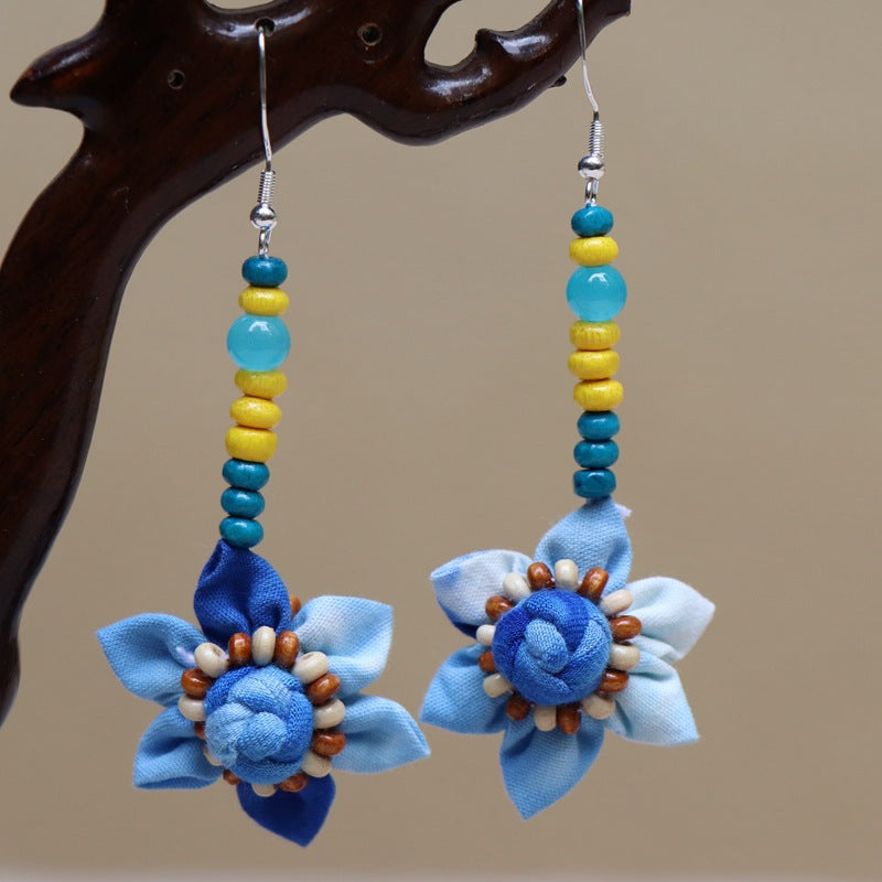 Ethnic style blue tie-dye earrings hand-woven tie-dye earrings travel companion gift