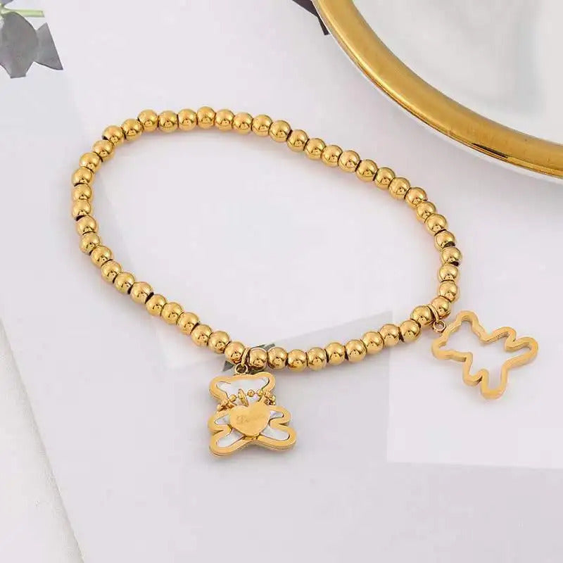 XIYANIKE Cute Style Women Bracelet Stainless Steel Bear Shape Beads Bracelets for Women Holiday Party Girls Jewelry