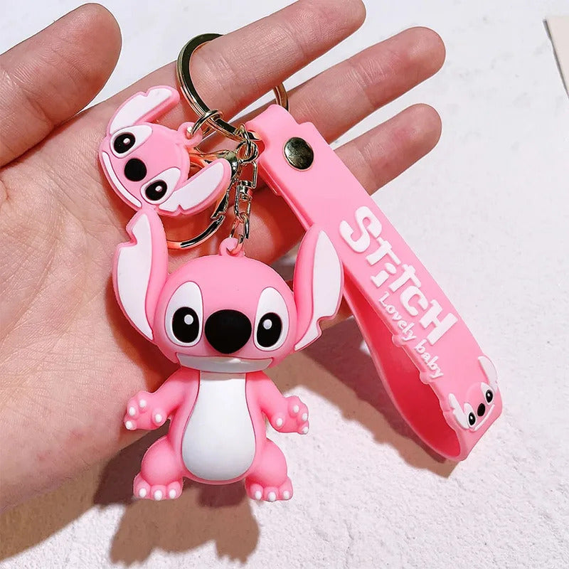 Hot Lilo & Stitch Toys Keychian Anime Stitch Pendant Keychain Sweet Pink Angel Keychians Women Car Keyring Girl Birthday Gift