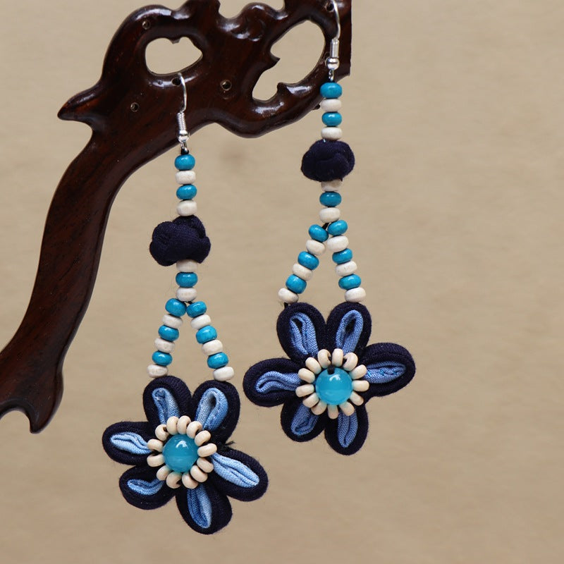 Ethnic style blue tie-dye earrings hand-woven tie-dye earrings travel companion gift