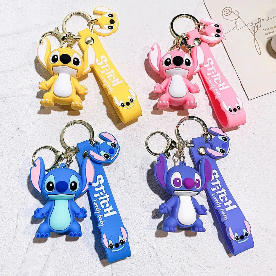 Hot Lilo & Stitch Toys Keychian Anime Stitch Pendant Keychain Sweet Pink Angel Keychians Women Car Keyring Girl Birthday Gift