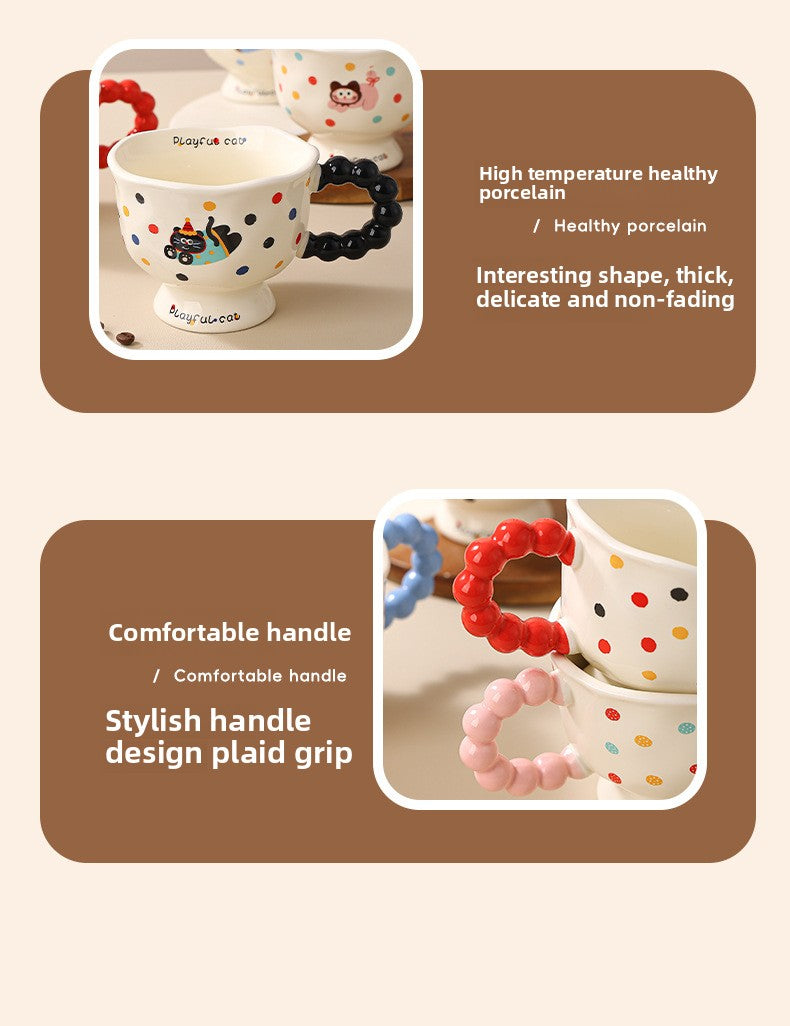 Cute Wave Point Ceramic Cup Mug Home Coffee Cup Couple Cartoon Creative Water Cup Ceramic Breakfast Cup