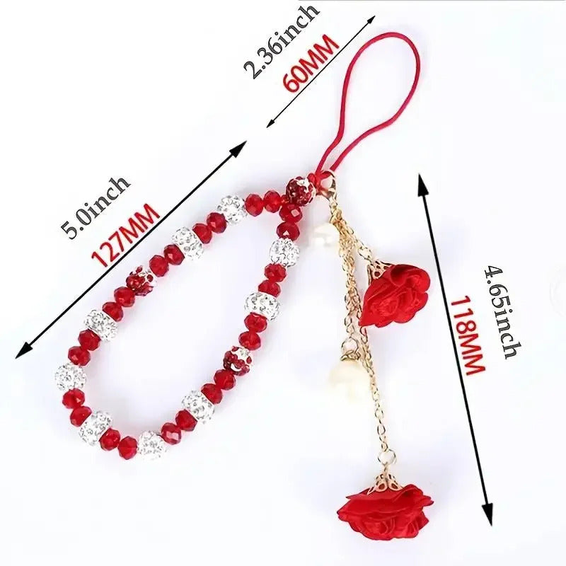 Fashion Pendant Flower Bracelet Mobile Phone Lanyard Crystal Phone Straps Hanging Rope Strap Wrist Rope Anti-lost Lanyard