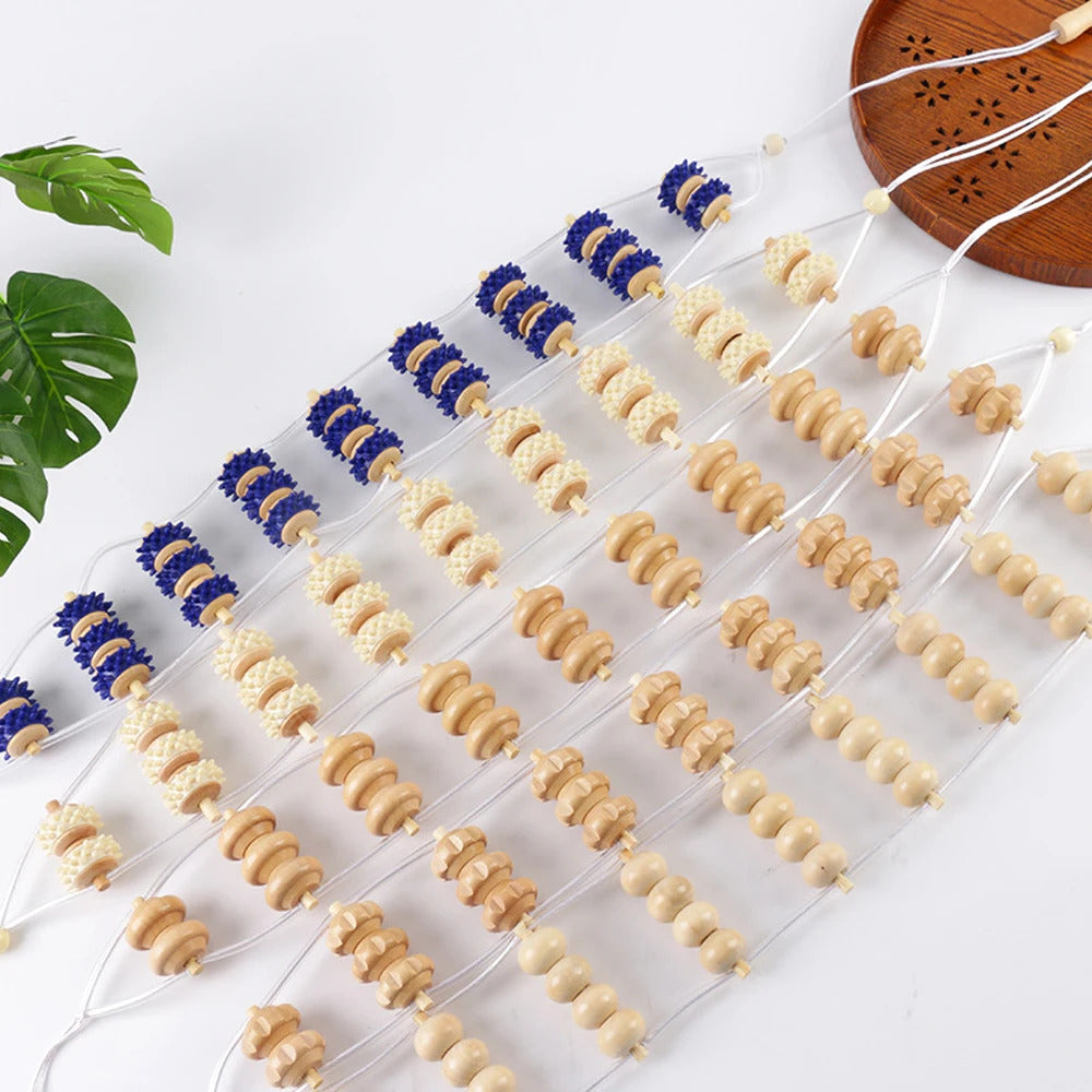 Wood Back Massage Roller Rope, Wood Therapy Cellulite Massage Tools, Self Massage Tools for Neck Leg Back Pain Relief Body Care