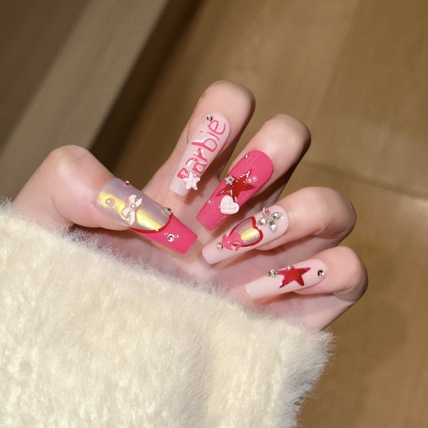 Dairison [Video Game Girl] Handmade Wearable Nails High-Grade Gray Hand-Painted Sweet Cool Heart Nail Tips Bowknot