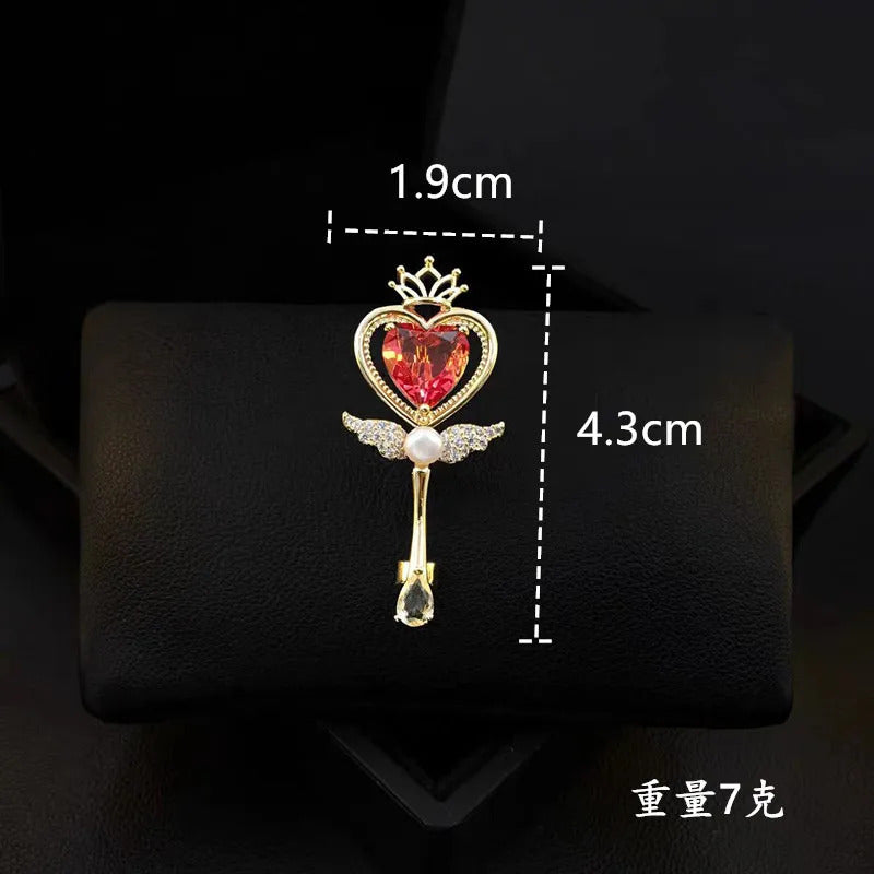 SKEDS Women Men Exquisite Heart Magic Wand Crystal Brooch Badges Fashion Creative Korean Style Rhinestone Pin Accessories