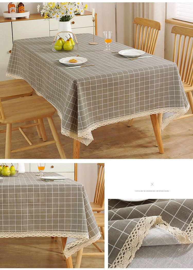 Fresh Cotton and Linen Plaid Tablecloth Coffee Table Dining Table Kindergarten Student Lace Cloth Art Square Picnic Tablecloth