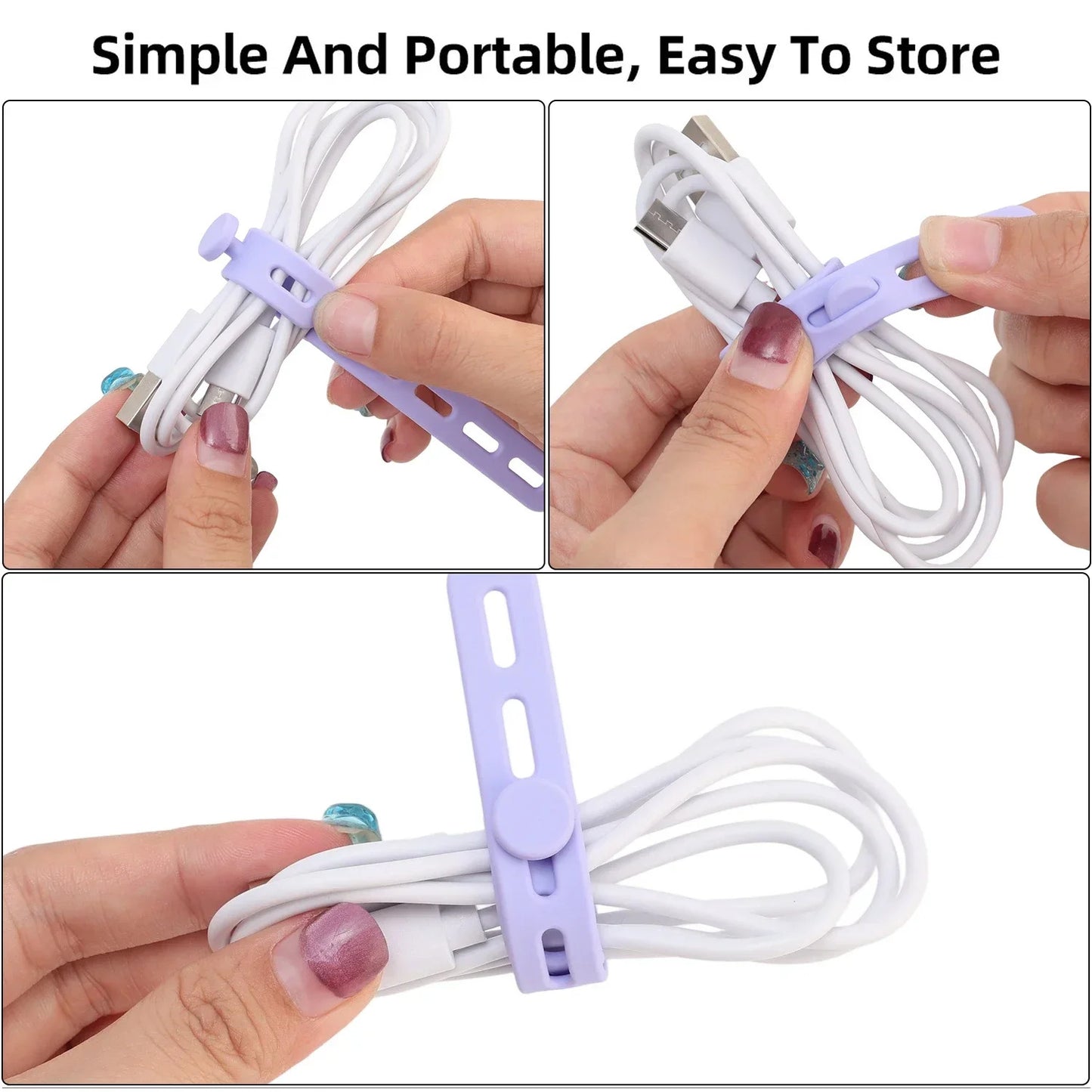 Silicone Cable Winder Charge Line Management Adjustable Straps Lock Cable Tie Straps for Home Office Reusable Data Wire Managers