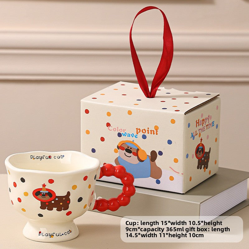 Cute Wave Point Ceramic Cup Mug Home Coffee Cup Couple Cartoon Creative Water Cup Ceramic Breakfast Cup