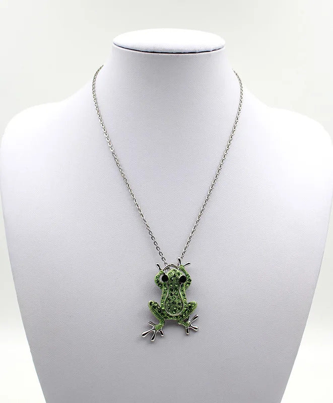 Frog Rose Gold Color Green Crystal Stone Charm Statement Necklaces & Pendants Animal Jewelry For Women Fashion Boho Necklace