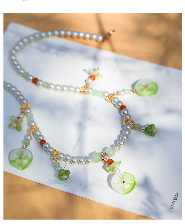 In Stock Hanfu Accessories Necklace Daily Fresh Necklace for Women Retro Pearl Pendant Ancient Style Jewelry（TB14.9）