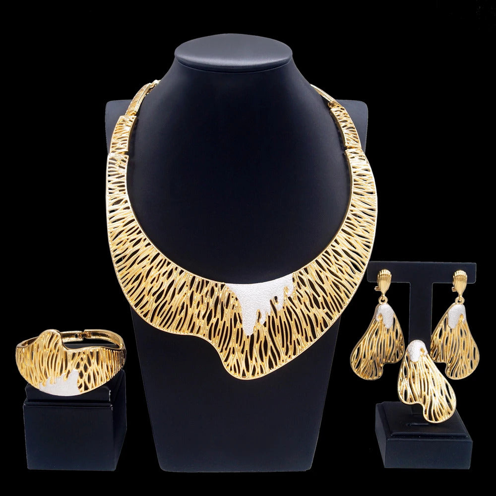 Women Jewelry Set Nigeria Style Italian Round Design Necklace Chian Earrings Bangle Bracelet Ring