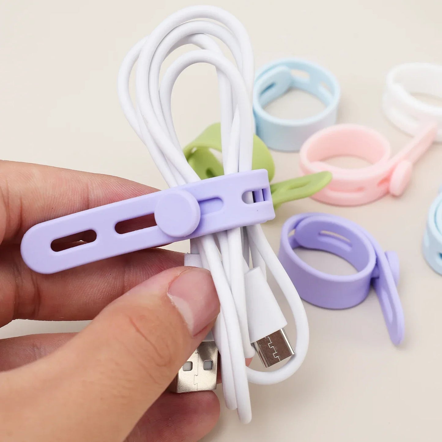 Silicone Cable Winder Charge Line Management Adjustable Straps Lock Cable Tie Straps for Home Office Reusable Data Wire Managers