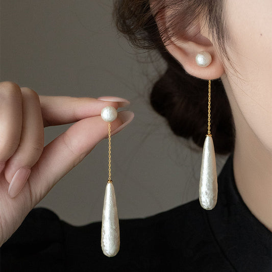 Chinese Retro Elegant New Fashion Silver Needle Earrings Tassel Dress Cotton Bead Long Earrings