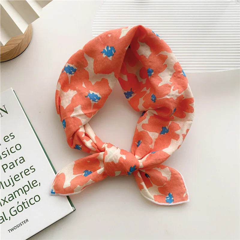 Cotton Linen 55cm Square Scarf Women Kerchief Flower Print Geometric Neckerchief Scarves  Headwrap Bandanas Hairband Headbands