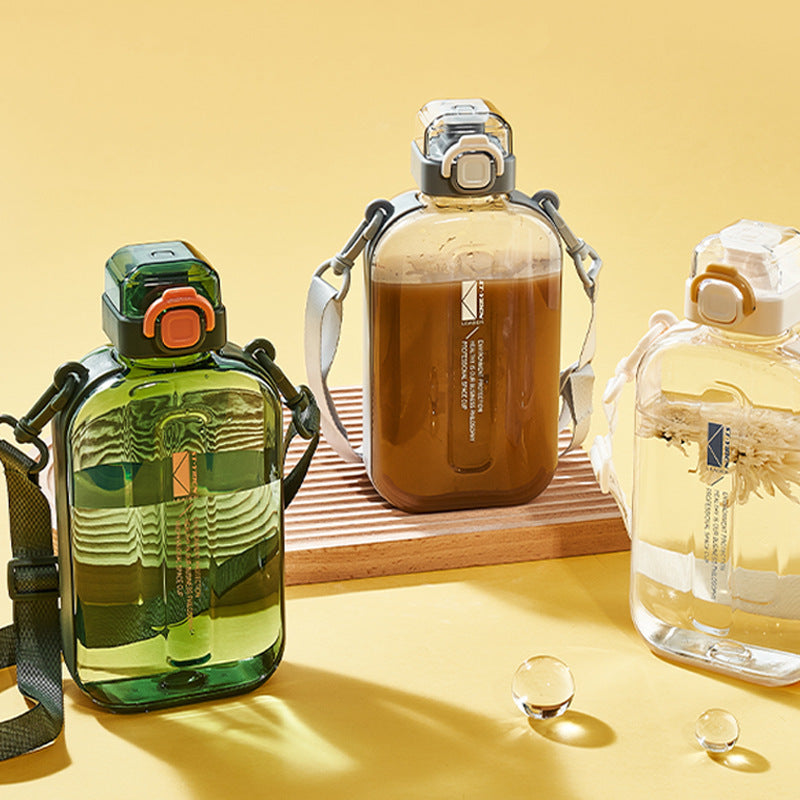 Yiben Muxin Space Cup Simple Flat Plastic Cup Unisex Portable Handheld Cup Square Crossbody Sports Water Bottle