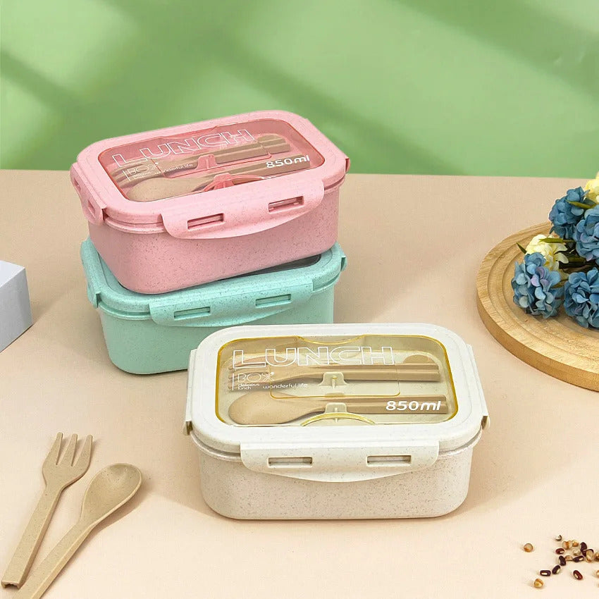 1100ML Lunch Box For Kids School Adults Office Wheat Straw Microwave Picnic Storage Portable Big Bento Box With Spoon Chopsticks