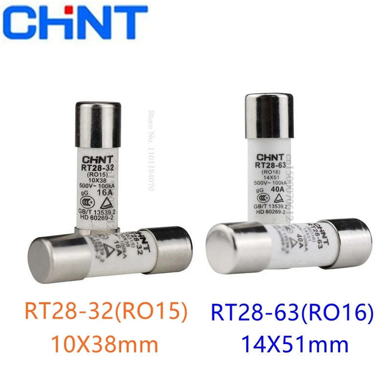 CHINT RT28-32 (RO15) 10X38 RT28 63 (RO16) 14X51 500V 2A 10A 16A 20A 25A 32A 40A 50A 63A Fuse Fusible Core Kit Ceramic Fuse Link