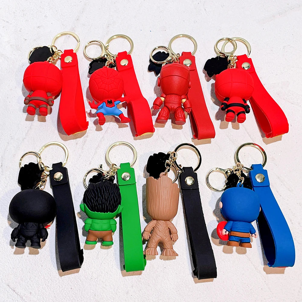 The Avengers Keychain Disney Anime Cute Iron Man Hulk Captain America Silicone Figure Keyring Schoolbag Pendent Toy Kid's Gifts